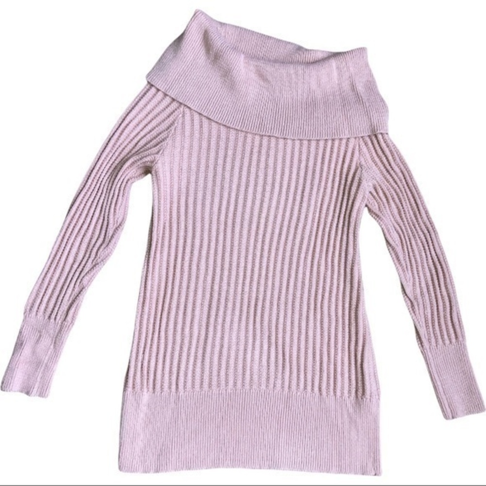 Elle size small pink cowl neck sweater with silver metallic thread woven